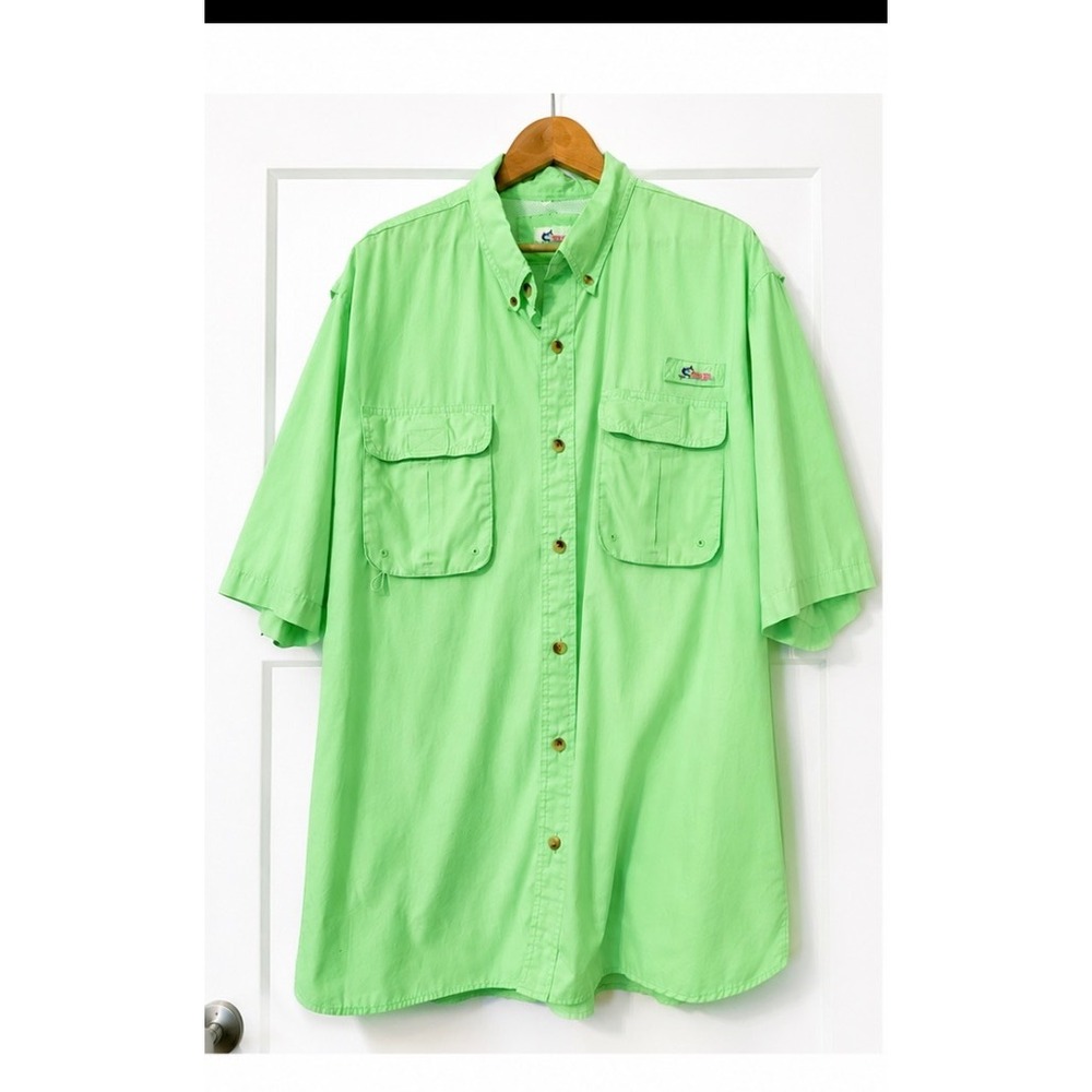 World Wide Sportsman Mens 2XL Lime Green Fishing Shirt Short Sleeve Ventilated